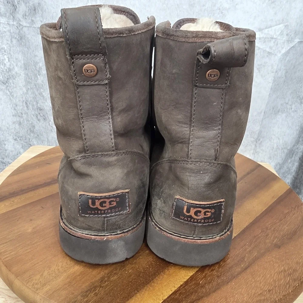 Ugg Snow‎ Boots Mens 10 Hannen Brown Leather Waterproof Shearling Lined Outdoor*